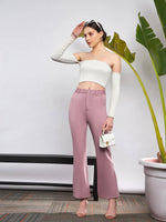 Women Light Pink Knit Bell Bottom Pants