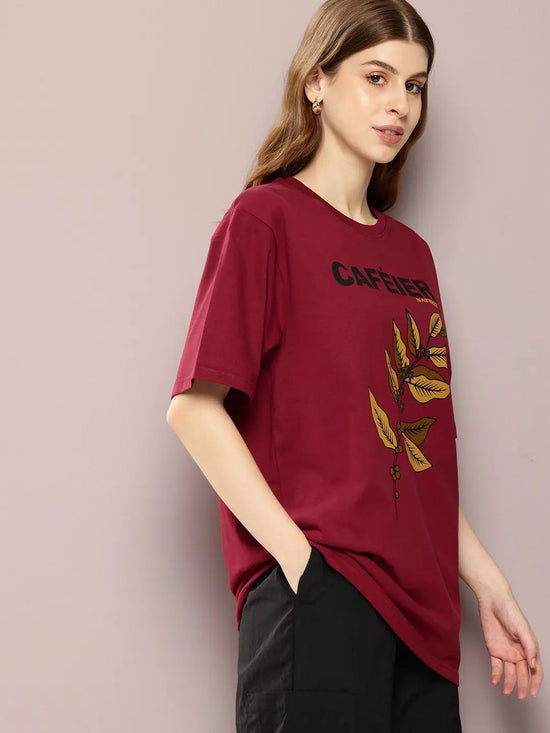 Dillinger Maroon Graphic Oversized T-Shirt-WMNCR473MRN-XS