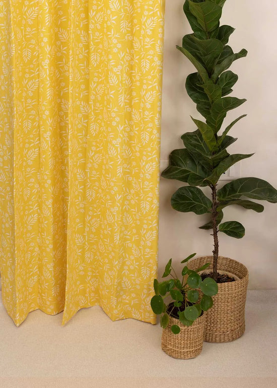 Yellow Daisy 100% cotton floral curtain for kids room, living room & bed room - Room darkening - Pack of 1-230423114