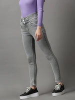 Women's Grey Solid Skinny Fit Denim Jeans-GZ-5292-1-Grey