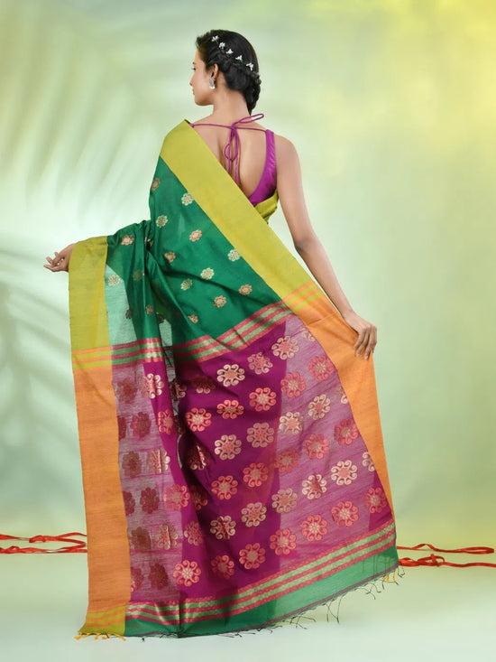 Teal Cotton Saree With Nakshi Zari Borders-MA66BCT431050026