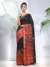 Black And Rust Shibori Printed Silk Saree-MA56BSL34660013