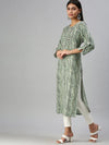 Women's Beige Printed Straight Kurta-HO136-Cream-Green