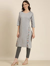 Women Grey Solid Straight Kurta-DF-1555-Grey