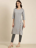 Women Grey Solid Straight Kurta-DF-1555-Grey