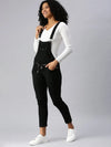 Women's Black Solid Dungarees-SPC-D7096-Black