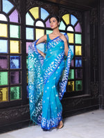 Turquoise Muslin Saree With Jamdani Designs-MA64MS401190015