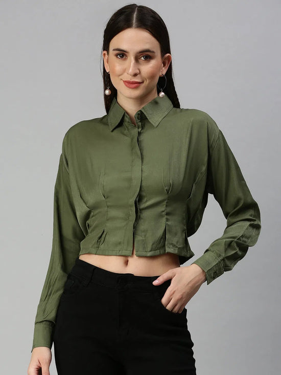 Women's Green Solid Tops-AE-7039-Olive