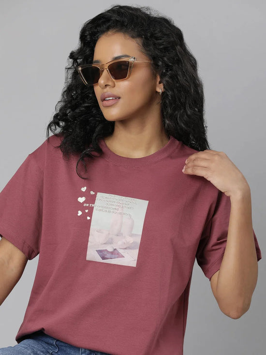 Women Solid Mauve T Shirt-AF-2245-Mauve