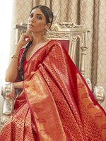 Saree Mall Women's  Blend Red Woven Design Handloom Saree With Blouse Piece-KABHA204001