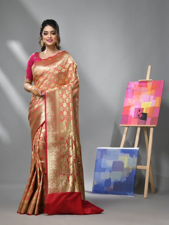 Rose Pink Silk Banarasi Saree With Zari Woven Designs-MA52BSL441050051