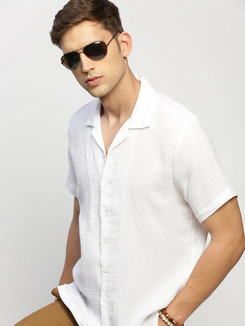 Men White Solid Shirt-LAVINIA-1635-White