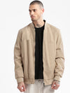 Men Mandarin Collar Cream Solid Bomber Over sized Reversible Jacket-AMG-02-Cream