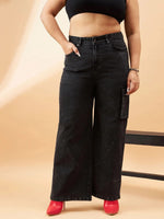 Women Black Acid Wash Side Pocket Detail Straight Jeans