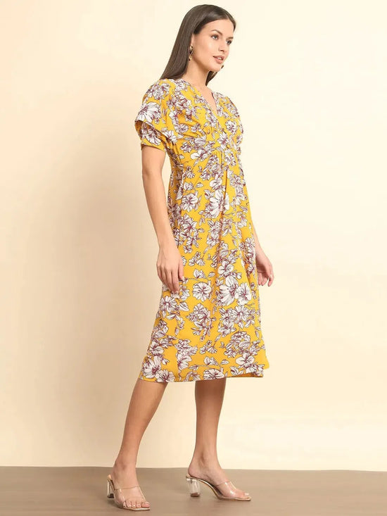 Yellow Floral Printed Dress