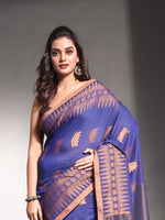 Blue Pure Cotton Saree With Temple Border-MA54CT33550076