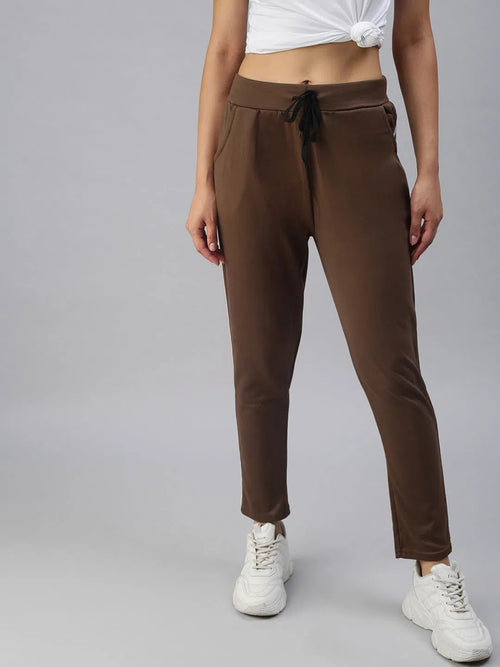 Women's Brown Solid Track Pants-GF-12-Brown