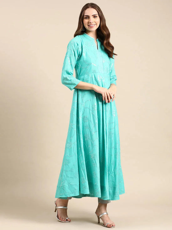 Women's Sea Green Embellished Anarkali Kurta-AP-058-Seagreen