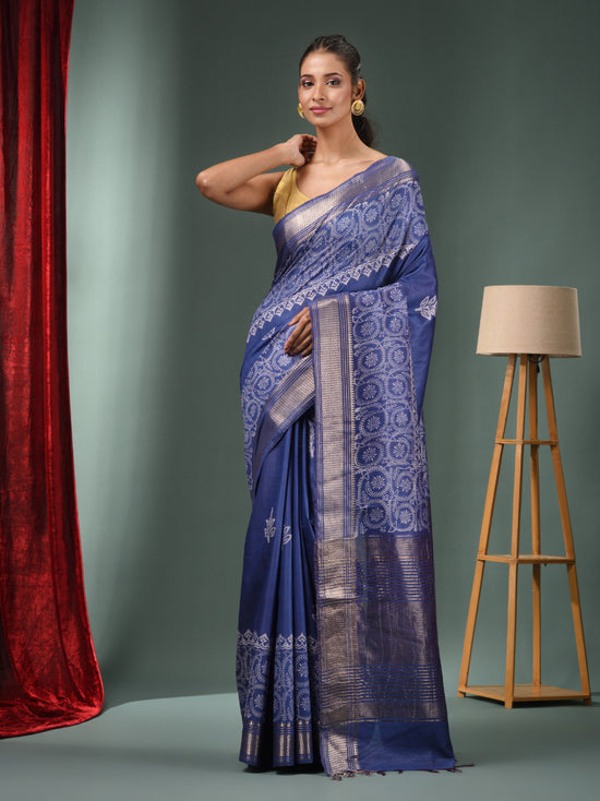 Blue Blended Silk Handwoven Saree With Woven Zari Border-MA50BSL34830119