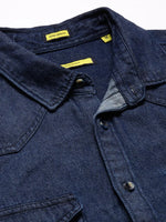 Men Spread Collar Denim Solid Navy Blue Casual Shirt-BARN-2217-Navyblue