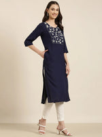 Women Navy Blue Solid Straight Kurta-NJ-3622212-Navyblue