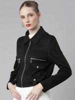 Women Black Solid Tailored Jacket-CHN-973-Black