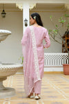 Vaasva Women Pink Linen Embroidered Solid Kurta Set With Solid Pants & Chiffon Embroidered Dupatta-142-Vaas-Palepink