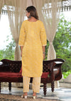 Mustard Ethnic Motif Printed Cotton Kurta, Pant And Dupatta Set With Lace & Buttons-J4912OT3MUSTARD