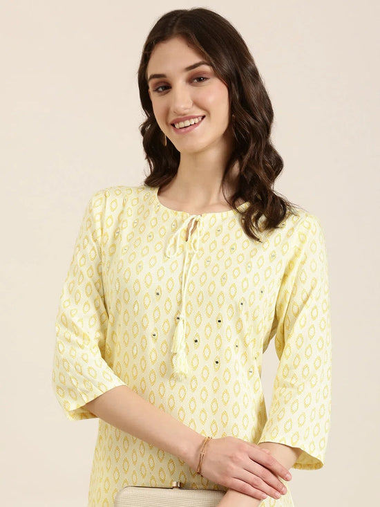 Women Yellow Geometrical Straight Kurta-NJ-3434299-Yellow