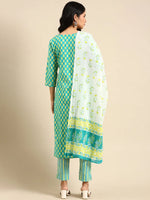 Women's Teal Printed Kurta Set-AT-A374-Teal