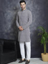 Sequin Embroidered Pure Cotton Kurta with Pyjamas-JOKP-P-5028Navy