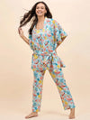 Kurta Pyjama with Kaftan Overlay Set in Blue and Pink Watermelon Print