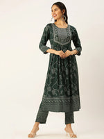 Women's Green Printed Kurta Sets-FS-2524-Green