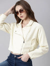 Women Cream Solid Denim Jacket-CHN-9862-Cream