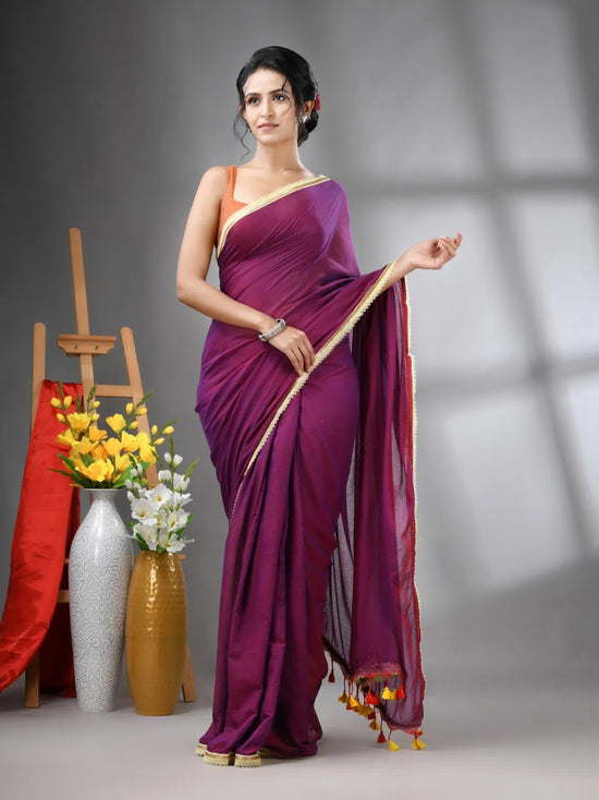 Purple Mul Cotton Soft Saree With Gota Patti Borders-MA62MCT33880007