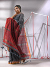 Grey Cotton Saree With Stripes Zari Pallu-MA55CT06520098