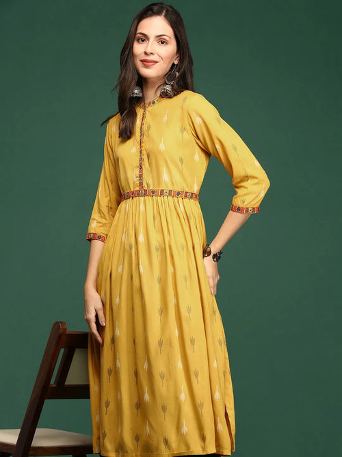 Women's Mustard Solid A-Line Kurta-GW-2237-Mustard