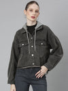 Women Charcoal Solid Denim Jacket-CHN-368-Charcoal