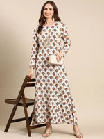 Women's Off White Printed Anarkali Kurta-RF-1775-Offwhite