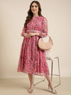 Women Pink Floral Fit and Flare Dress-BC-CK-1041-Pink