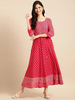 Women's Red Printed Anarkali Kurta-AT-A561-LG-Red