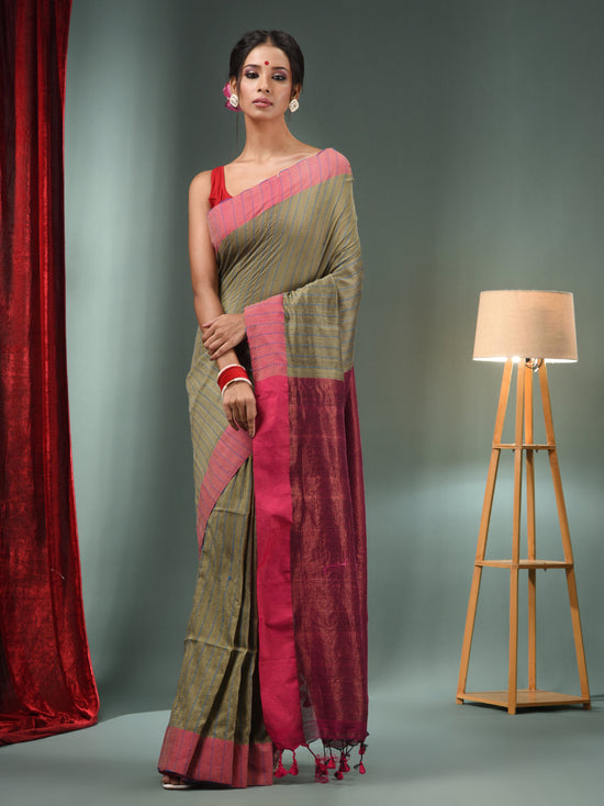 Ecru Cotton Handwoven Soft Saree-MA50CT06550092