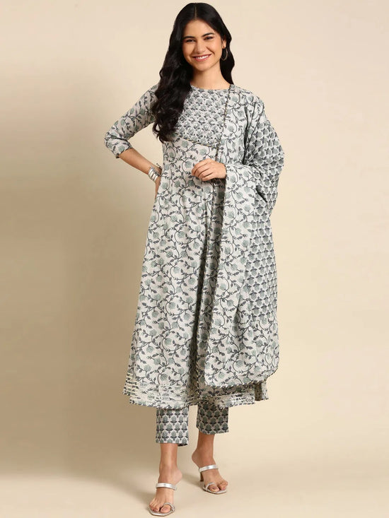 Women's Grey Printed Kurta Set-BSM-1793A-Grey