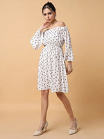 Women's A-Line White Printed Dress-AE-9887-Whitenavyblue