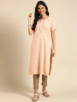 Women's Peach Printed Straight Kurta-SKC-842-Peach