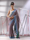 Ecru Cotton Saree With Stripes Border-MA55CT06520042