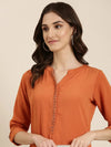 Women Rust Solid Straight Kurta-SKC-7910-Rust