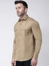 Hangup Men Slim Solid Shirts-KhakhiDoublePkt