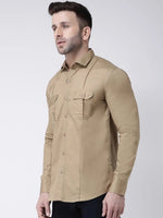 Hangup Men Slim Solid Shirts-KhakhiDoublePkt