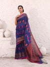 Blue Pure Cotton Saree With Temple Border-MA54CT33550078